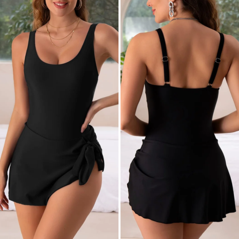 Push-up swimsuit with skirt & body-shaping effect – Nela-Black-M-State of Style