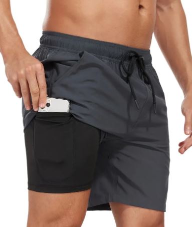 Quick-drying men's swim shorts with stretch & mobile phone pocket – Jonas-Dark grey-S-State of Style