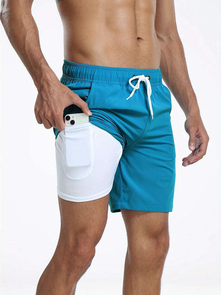 Quick-drying men's swim shorts with stretch & mobile phone pocket – Jonas-Ocean blue-S-State of Style