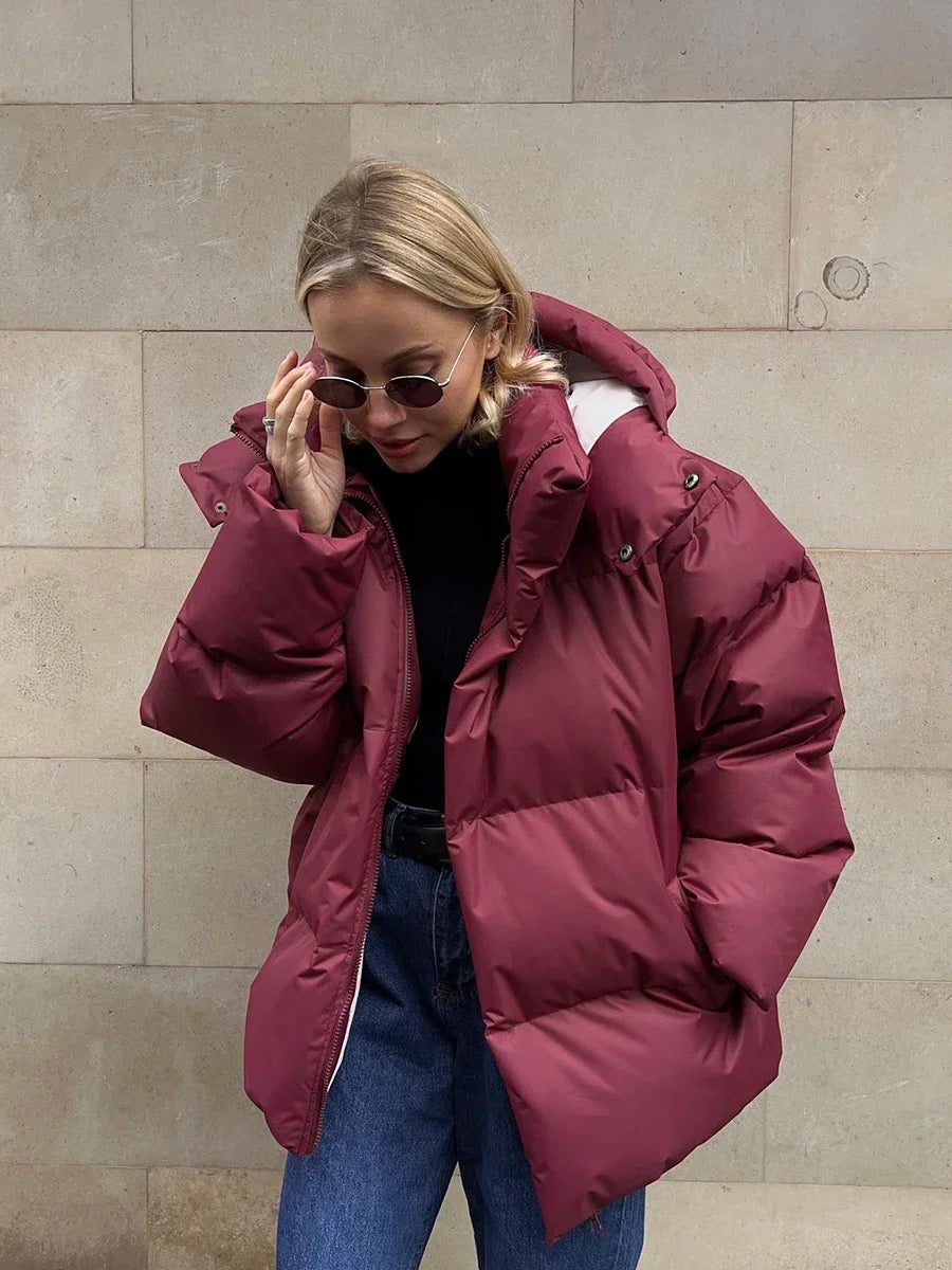 Quilted Winter Jacket for Women - Elyssa-Burgundy-S-State of Style