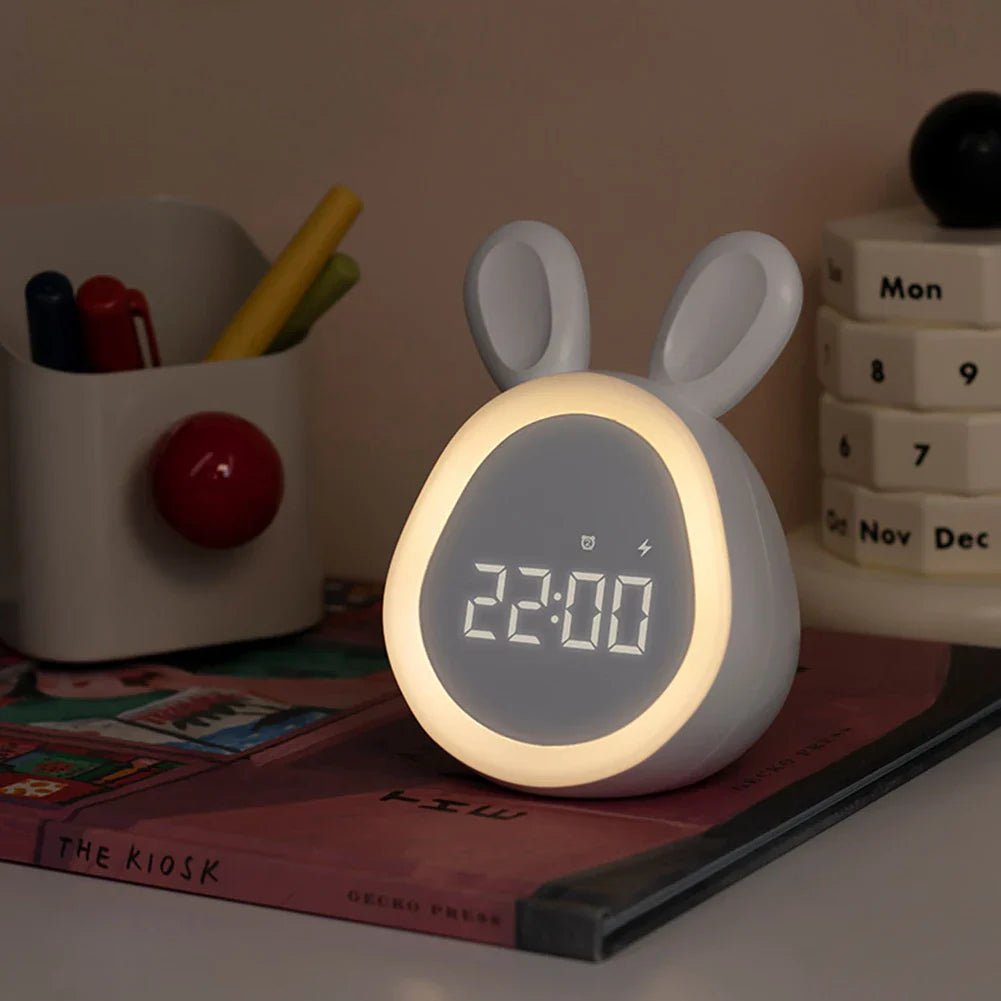 Rabbit-shaped children's alarm clock with LED night light - BunniGlow-Pink-State of Style