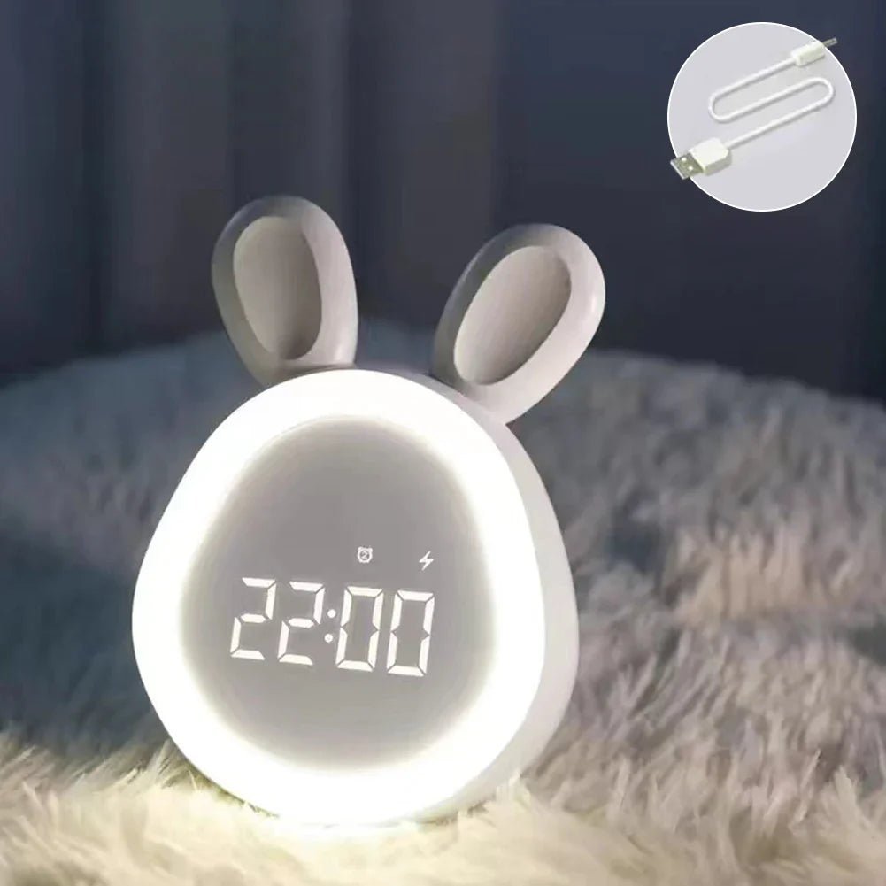 Rabbit-shaped children's alarm clock with LED night light - BunniGlow-White-State of Style