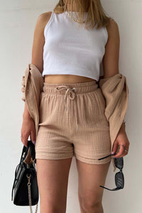 Radiant Summer Long Sleeve Shirt And Shorts Set | Elowen Collection-Orange-S-State of Style