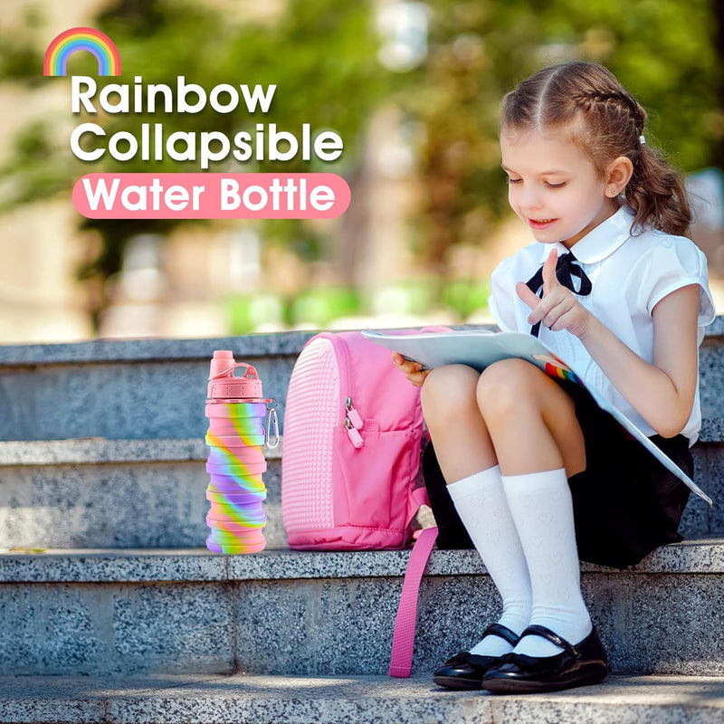 Rainbow Collapsible Water Bottle-Pink-State of Style