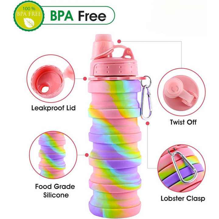 Rainbow Collapsible Water Bottle-Pink-State of Style