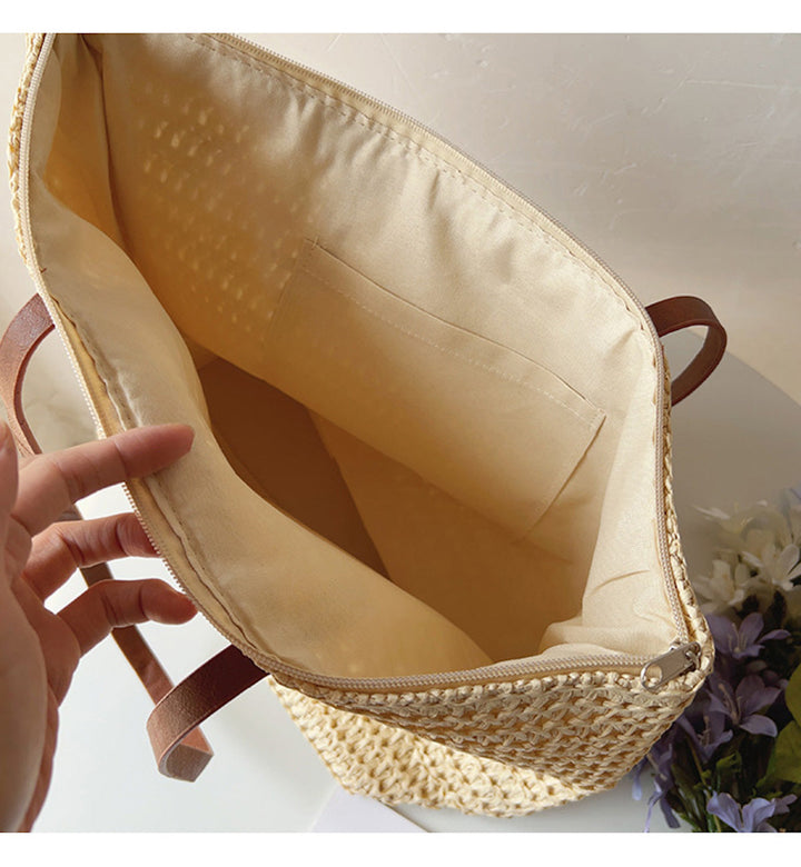 Rattan Woven Bag with Leather Straps - SummerBreeze Tote-Brown-State of Style