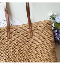 Rattan Woven Bag with Leather Straps - SummerBreeze Tote-Brown-State of Style