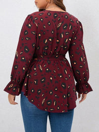 Relaxed Fit V-Neck Blouse in Plus Size-Red-L-State of Style