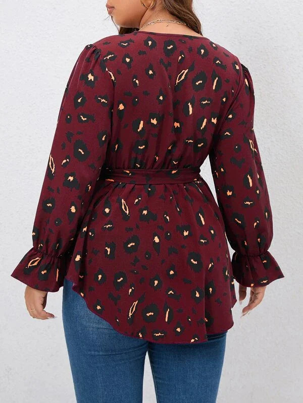 Relaxed Fit V-Neck Blouse in Plus Size-Red-L-State of Style