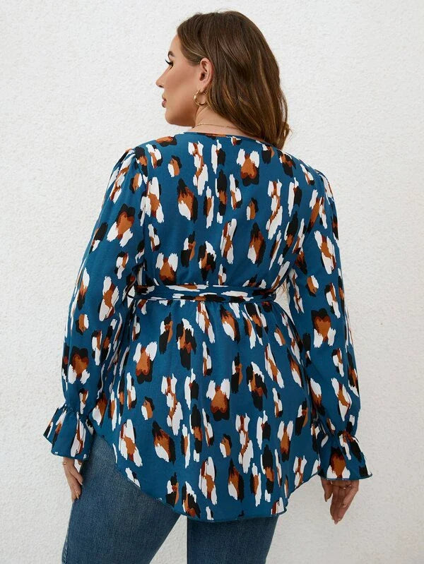 Relaxed Fit V-Neck Blouse in Plus Size-Red-L-State of Style