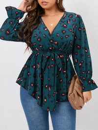 Relaxed Fit V-Neck Blouse in Plus Size-Red-L-State of Style