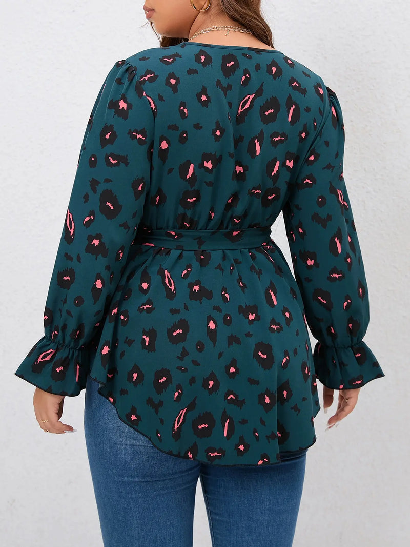 Relaxed Fit V-Neck Blouse in Plus Size-Red-L-State of Style