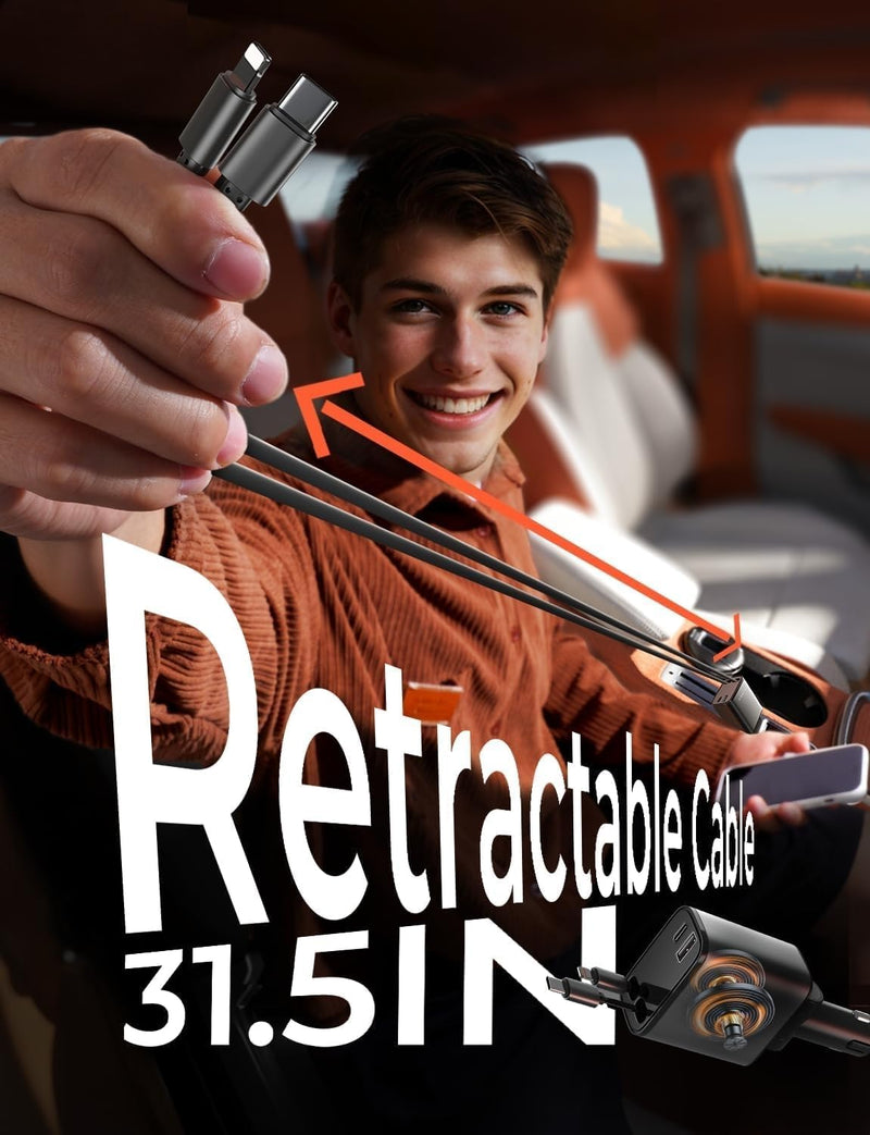Retractable Car Charger 69W USB C-Black - USB Type C - 24 Volt-State of Style