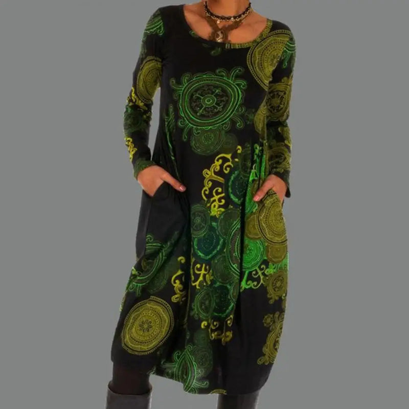 Retro Boho Dress - Elara-Green-S-State of Style