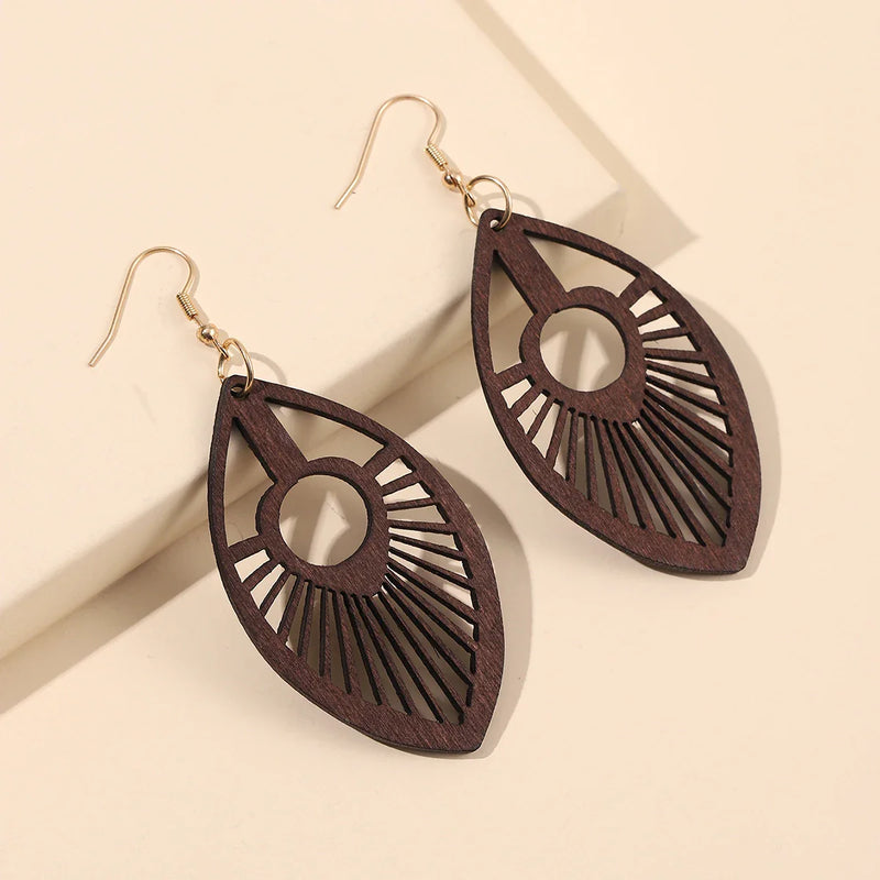 Retro Carved Wooden Earrings | Unique Handmade Jewellery-EVILEYE-State of Style