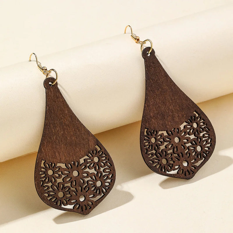 Retro Carved Wooden Earrings | Unique Handmade Jewellery-FLOWER 2-State of Style