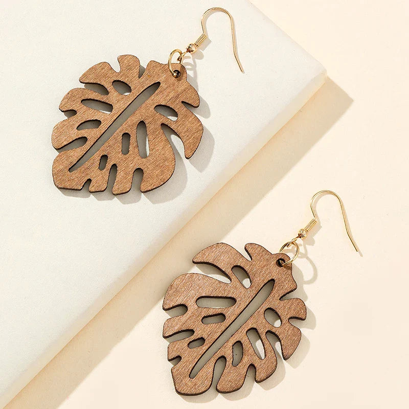 Retro Carved Wooden Earrings | Unique Handmade Jewellery-LEAVES-State of Style