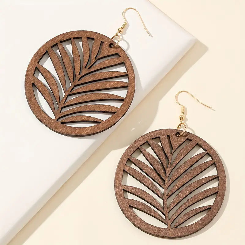 Retro Carved Wooden Earrings | Unique Handmade Jewellery-PALM LEAVES-State of Style