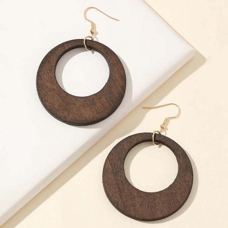 Retro Carved Wooden Earrings | Unique Handmade Jewellery-ROUND-State of Style