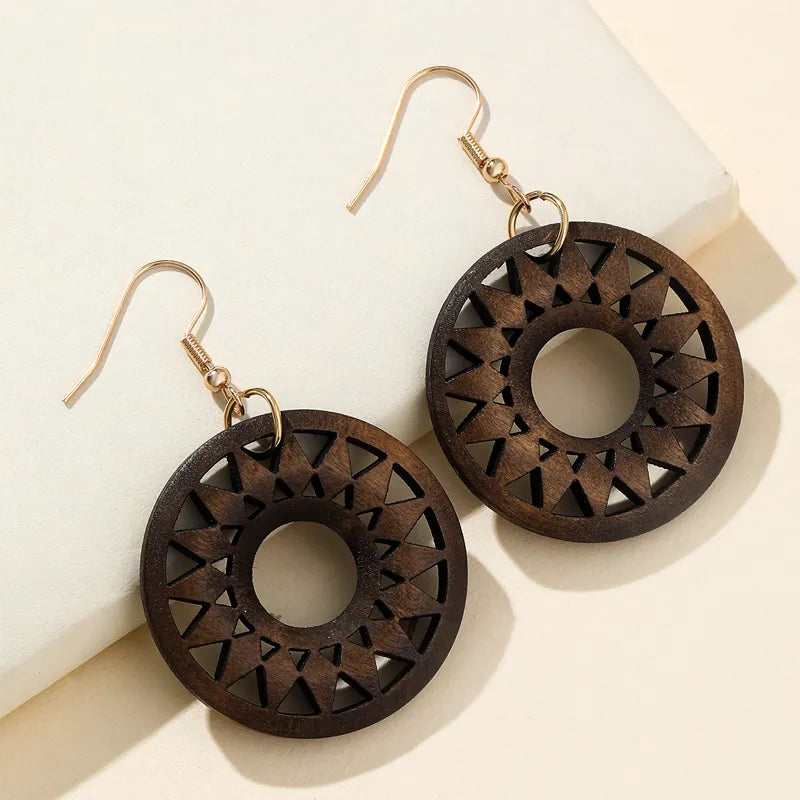Retro Carved Wooden Earrings | Unique Handmade Jewellery-SUN-State of Style
