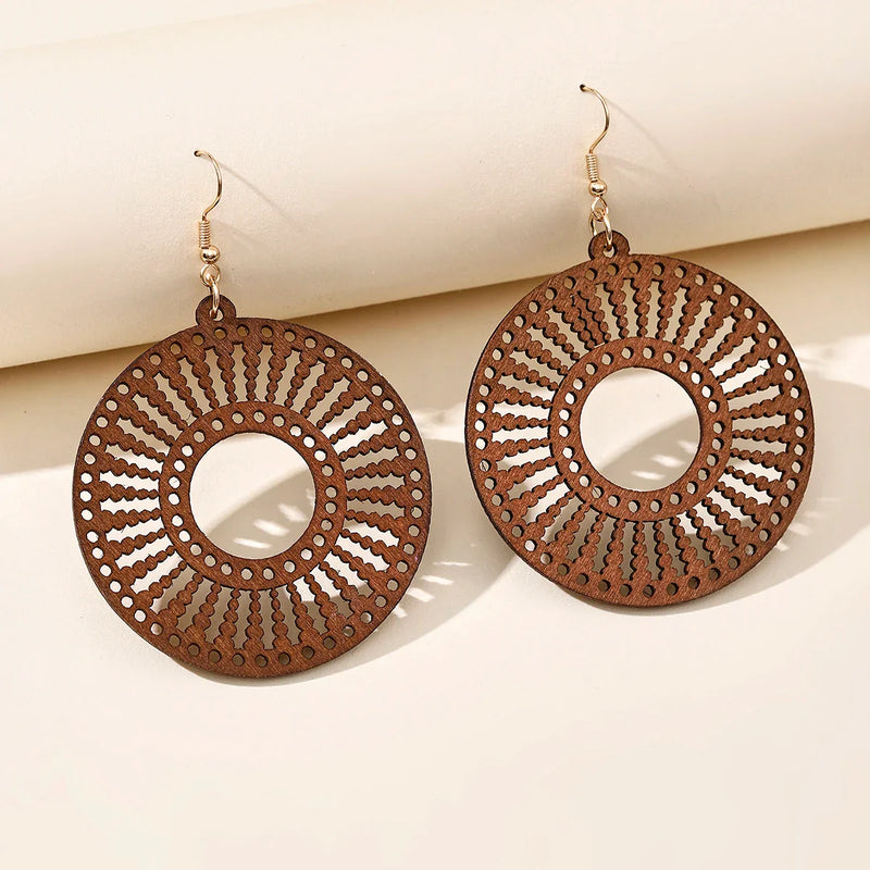 Retro Carved Wooden Earrings | Unique Handmade Jewellery-WHEEL-State of Style