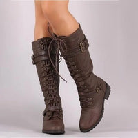 Retro Lace-Up Boots with Buckle - Elora-Brown-5-State of Style