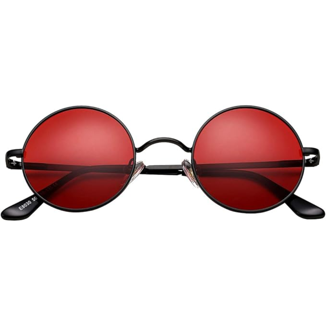 Retro Round Polarised Sunglasses - Lennon-Black/bright red-State of Style