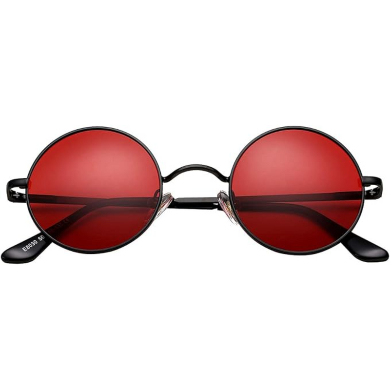 Retro Round Polarised Sunglasses - Lennon-Black/bright red-State of Style