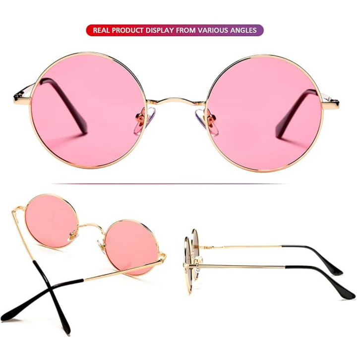 Retro Round Polarised Sunglasses - Lennon-Gold/Clear Purple-State of Style