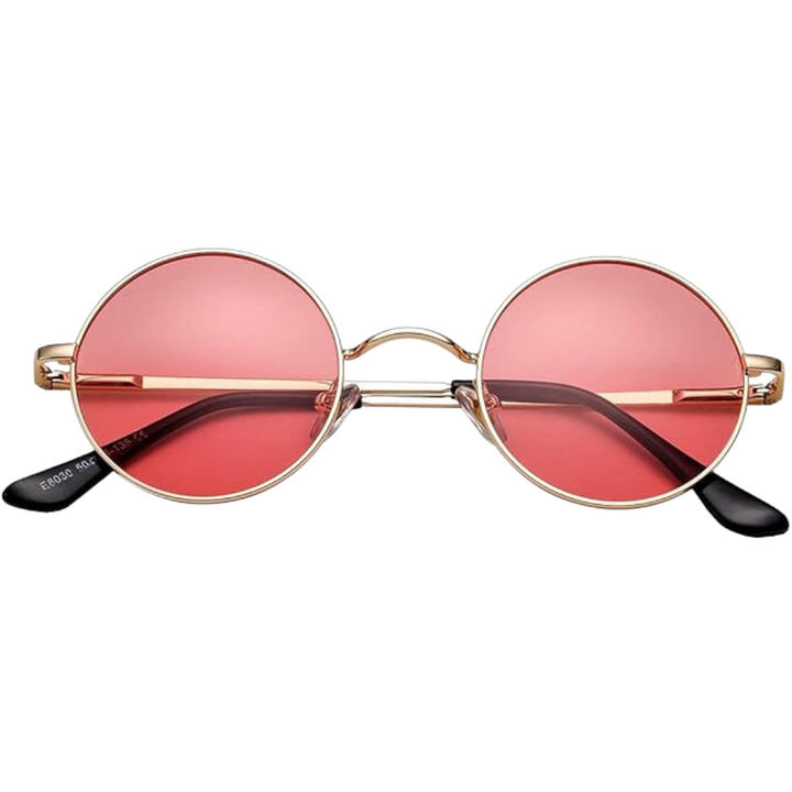 Retro Round Polarised Sunglasses - Lennon-Golden frame/pink mirror lenses-State of Style