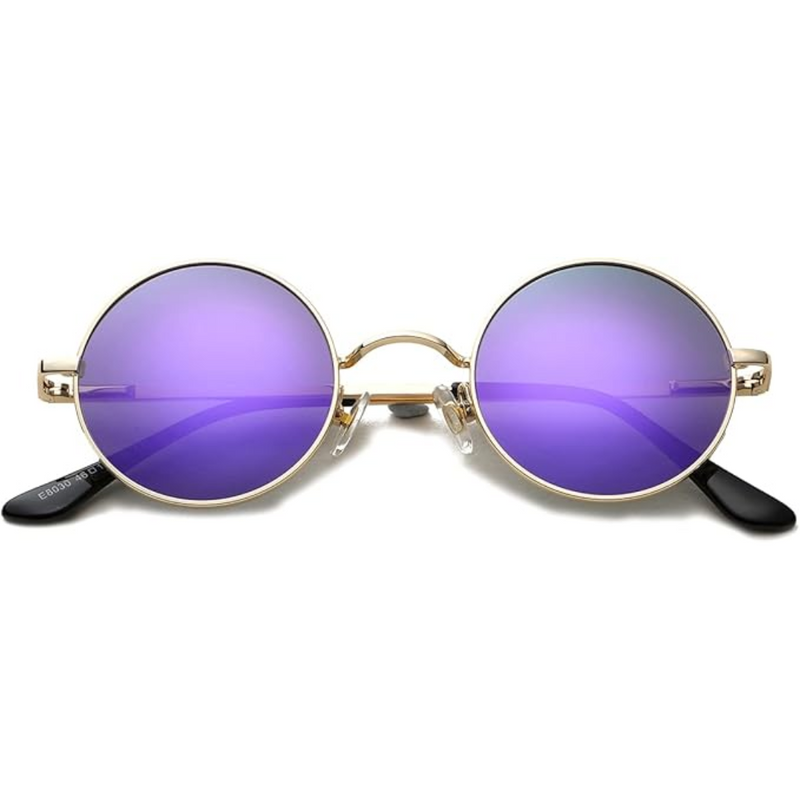 Retro Round Polarised Sunglasses - Lennon-Gold/purple mirror-State of Style