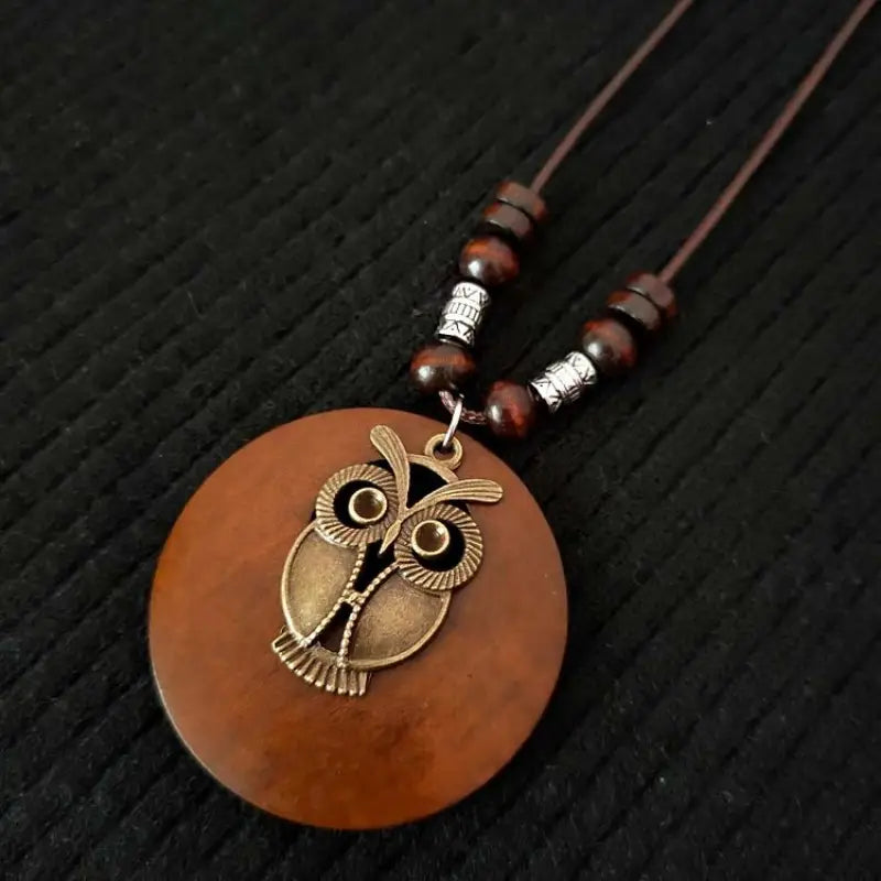 Retro Round Wooden Necklace | Unique Boho Style Jewellery-OWL-State of Style