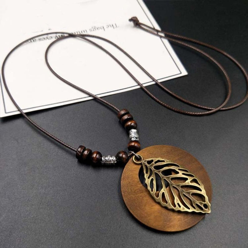 Retro Round Wooden Necklace | Unique Boho Style Jewellery-SHEET-State of Style