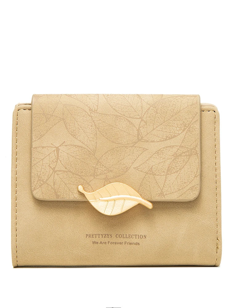 Retro-Style Wallet with Frosted Leaf Pattern-Beige-State of Style