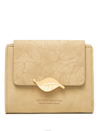 Retro-Style Wallet with Frosted Leaf Pattern-Beige-State of Style