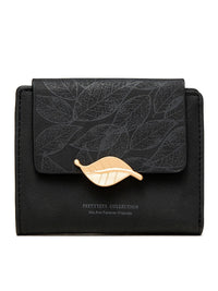 Retro-Style Wallet with Frosted Leaf Pattern-Black-State of Style