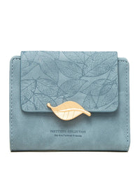 Retro-Style Wallet with Frosted Leaf Pattern-Blue-State of Style