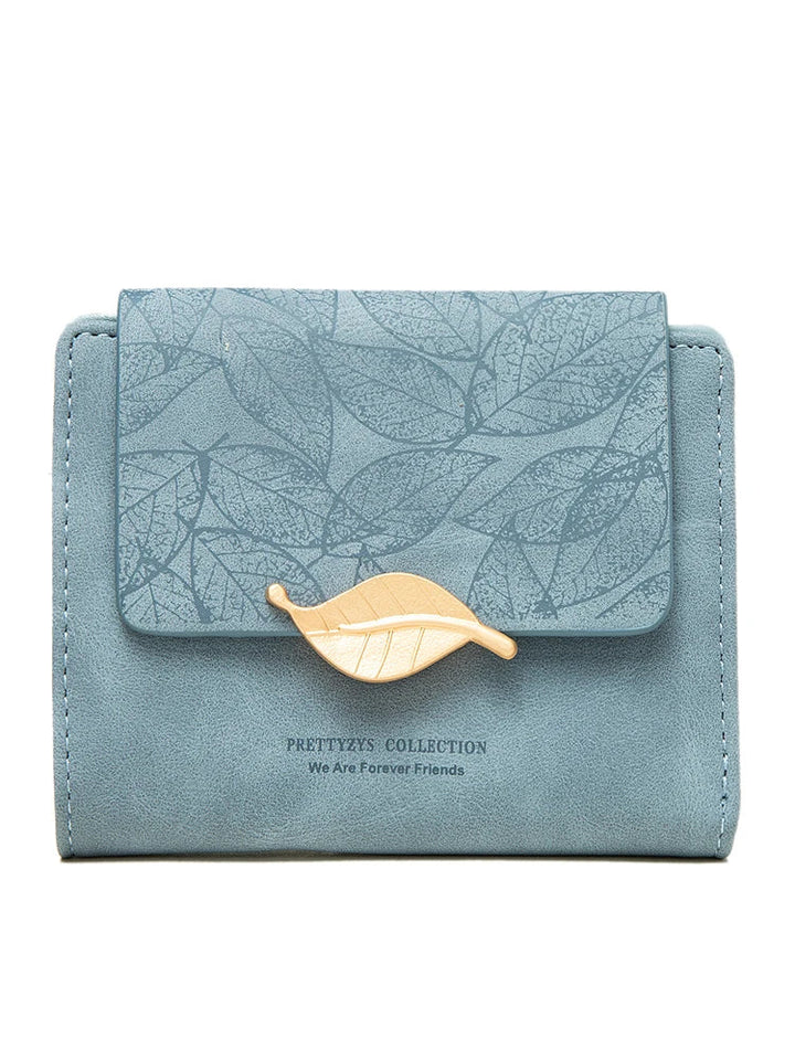 Retro-Style Wallet with Frosted Leaf Pattern-Blue-State of Style