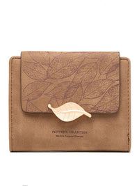 Retro-Style Wallet with Frosted Leaf Pattern-Coffee-State of Style