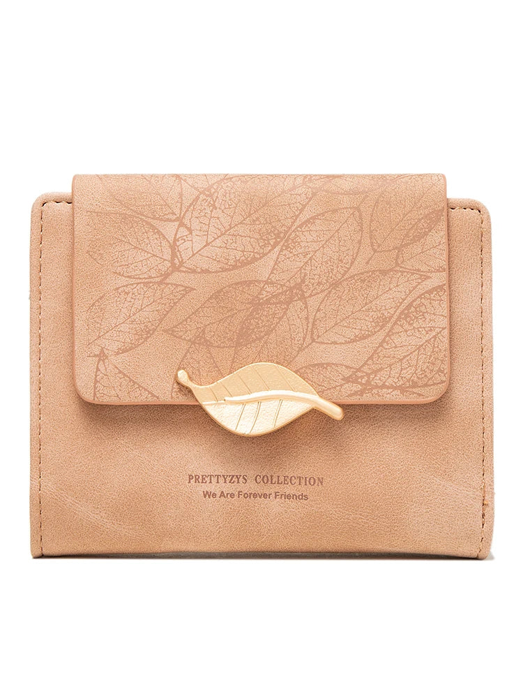 Retro-Style Wallet with Frosted Leaf Pattern-Pink-State of Style