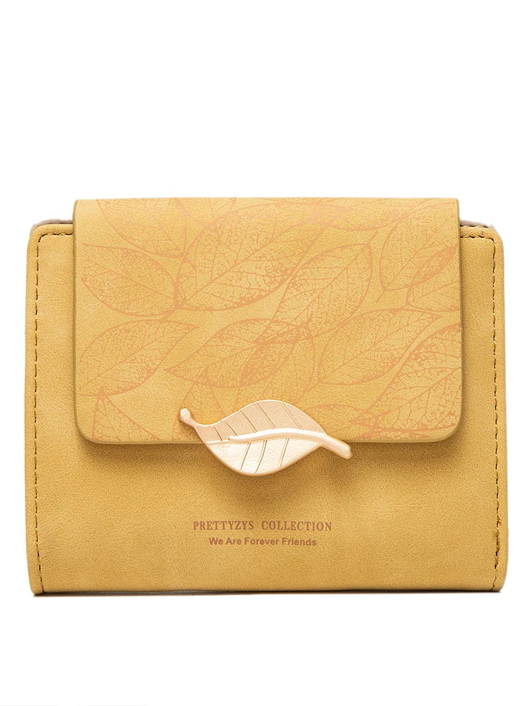 Retro-Style Wallet with Frosted Leaf Pattern-Yellow-State of Style