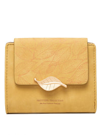 Retro-Style Wallet with Frosted Leaf Pattern-Yellow-State of Style