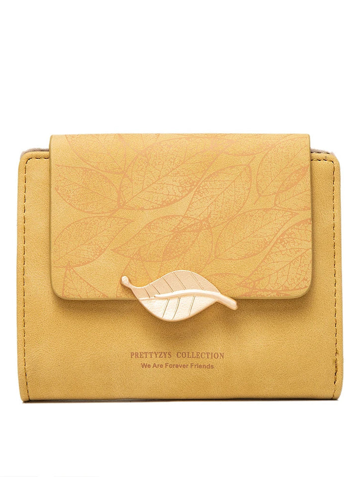 Retro-Style Wallet with Frosted Leaf Pattern-Yellow-State of Style