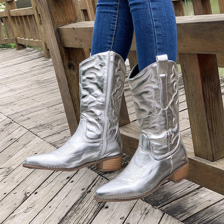 Retro Western Cowboy Boots for Women - Daisy-Silver-5-State of Style