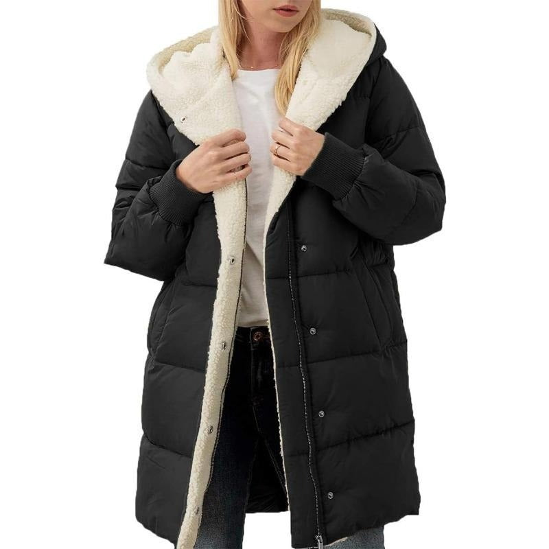 Reversible Cotton Women's Winter Coat with Hood – Nina-Black-S-State of Style