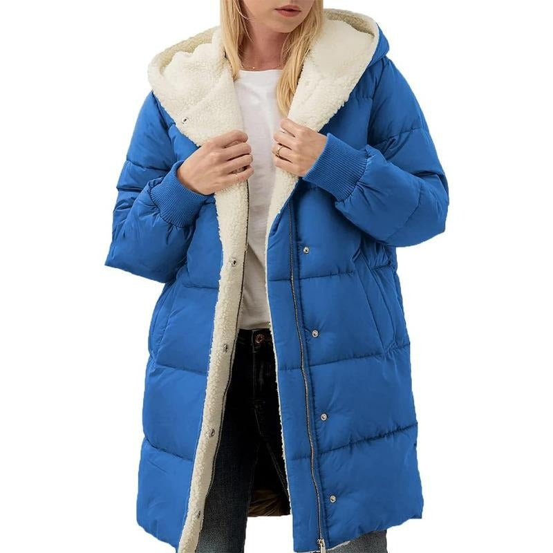 Reversible Cotton Women's Winter Coat with Hood – Nina-Blue-S-State of Style
