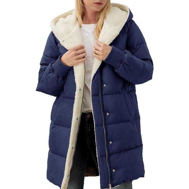 Reversible Cotton Women's Winter Coat with Hood – Nina-Navy-S-State of Style