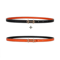 Reversible H-Buckle Leather Belt with Dual Colour Options-Black & Orange-State of Style