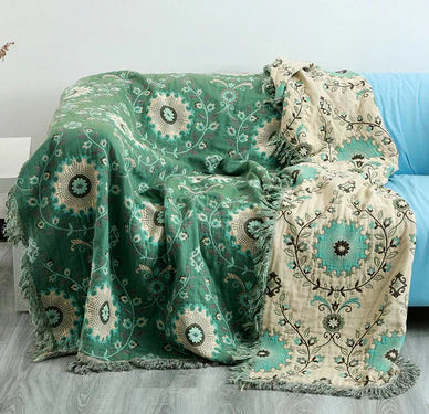 Reversible Scandinavian Bird Blanket - NordicNest-Turquoise-Beige-Full (150x200xm)-State of Style