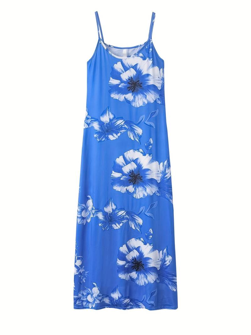 Rhea Slim Maxi Dress with Floral Pattern-Blue-S-State of Style